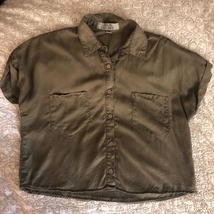 Cropped Olive Button-up Shirt
